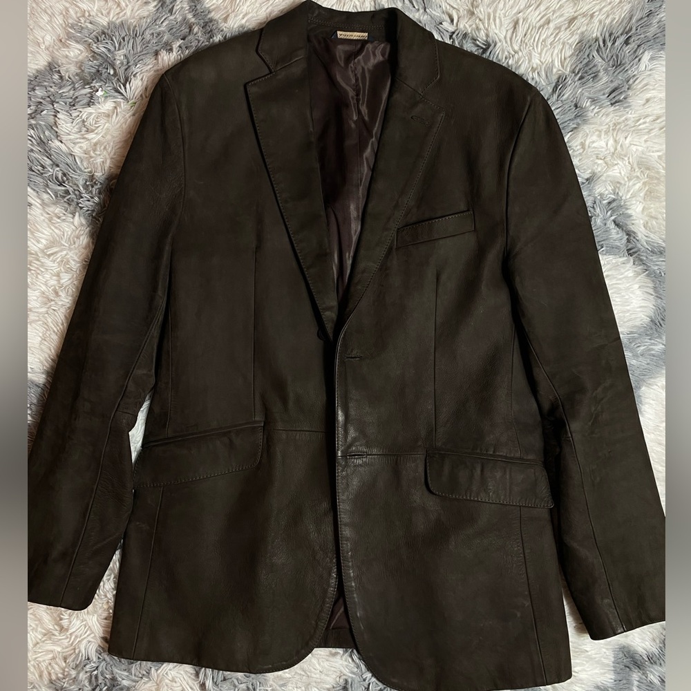Banana Republic Brown Nubuck Leather Blazer 42 Heavy Sport Jacket Coat 414875